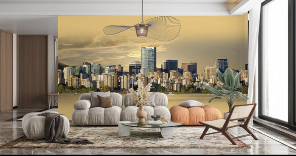 Best Country Wallpaper, City Wallpaper, Non Woven, Golden Sunset and Skyline Wallpaper, Buildings Wall Mural