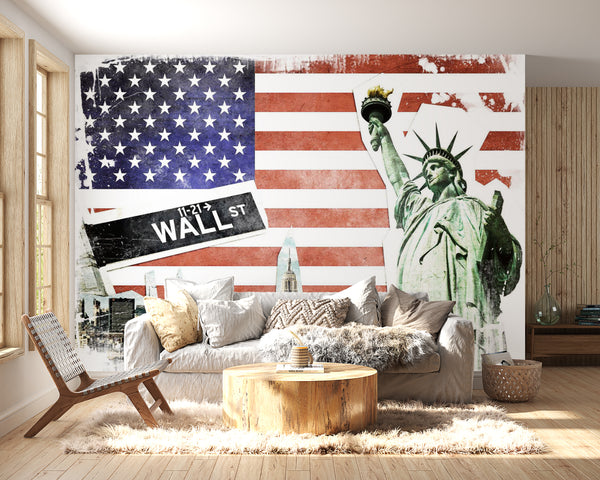 City Wallpaper Mural -  American Flag Wallpaper