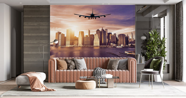 Country Wallpaper, City Wallpaper, Non Woven, Plane and Sunset Wallpaper, New York City Wall Mural