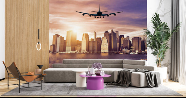 Country Wallpaper Murals - Plane and Sunset Wallpaper