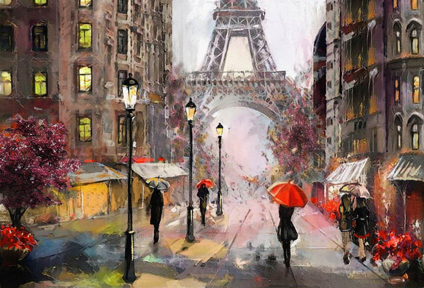 Country Wallpaper for Walls, City Wallpaper, Non Woven, Parisian street in rainy weather Wallpaper, Tour Eiffel Wall Mural