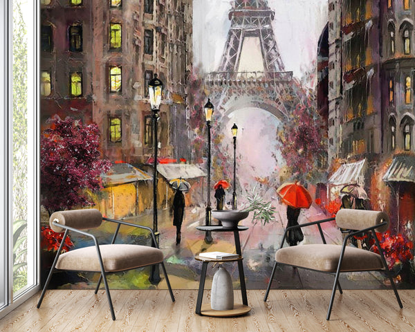 Country Wallpaper for Walls -  Parisian street in rainy weather Wallpaper