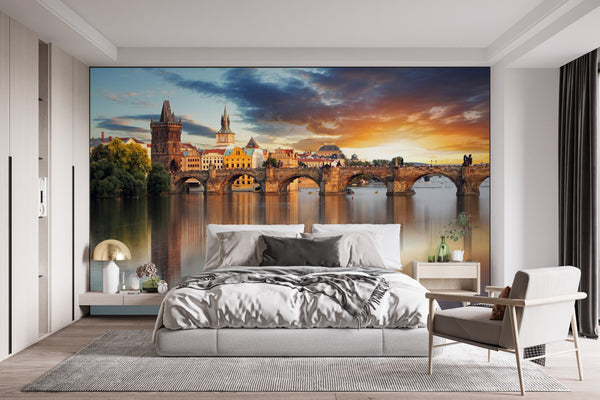 Best Country Wallpaper, City Wallpaper, Non Woven, The Charles Bridge Wallpaper, European Retro City Wall Mural