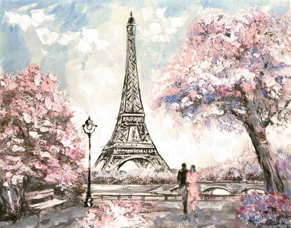 Country Wallpaper, City Wallpaper, Non Woven, Oil Painted Spring Floral Paris Wallpaper, Tour Eiffel Wall Mural