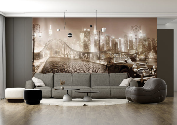 City Murals for Walls -  Vintage Night City Wallpaper