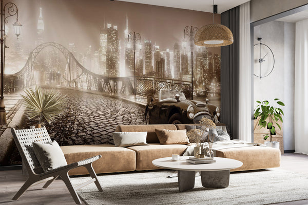 City Murals for Walls, City Wallpaper, Non Woven, Vintage Night City Wallpaper, Old Town Wall Mural