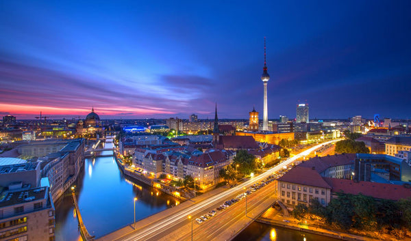 Country Wallpaper for Walls, City Wallpaper, Non Woven, Berlin City Skyline Wallpaper, Sunset and Traffic Wall Mural