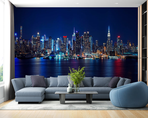 Best Country Wallpaper, City Wallpaper, Non Woven, Night Cityscape Wallpaper, Lake Reflection Wall Mural