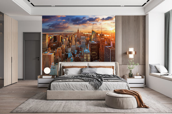 City Wallpaper Mural, City Wallpaper, Non Woven, Wallpaper New York, Manhattan Sunset Wall Mural