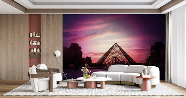 Country Wallpaper, City Wallpaper, Non Woven, Louvre Museum Wallpaper, Pink Sunset Wall Mural