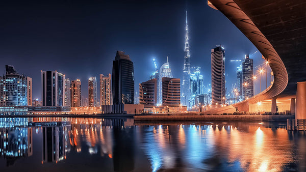 Best Country Wallpaper, City Wallpaper, Non Woven, Night Dubai City Wallpaper, Modern City Wall Mural