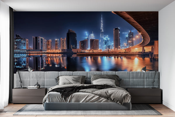 Best Country Wallpaper, City Wallpaper, Non Woven, Night Dubai City Wallpaper, Modern City Wall Mural