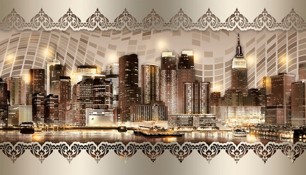 Countries Wallpaper, City Wallpaper, Non Woven, Gold City Buildings Wallpaper, Abstract City Wall Mural