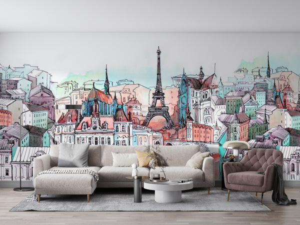 City Murals for Walls -  Colorful Paris City Wallpaper