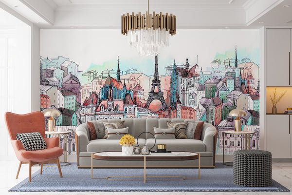 City Murals for Walls, City Wallpaper, Non Woven, Colorful Paris City Wallpaper, Parisian Streets Wall Mural