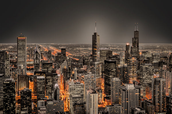 Best Country Wallpaper, City Wallpaper, Non Woven, Chicago Skyline Wallpaper, Nigt Skyscrapers Wall Mural