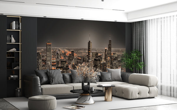 Best Country Wallpaper, City Wallpaper, Non Woven, Chicago Skyline Wallpaper, Nigt Skyscrapers Wall Mural