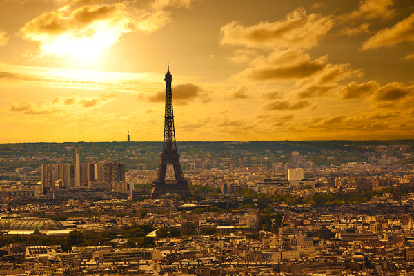 Countries Wallpaper, City Wallpaper, Non Woven, Eiffel Tower and Golden Sunset in Paris Wallpaper, France Wall Mural