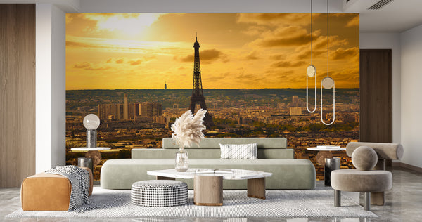 Countries Wallpaper -  Eiffel Tower and Golden Sunset in Paris Wallpaper