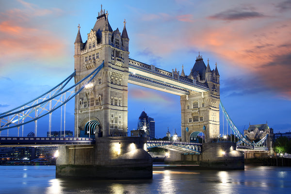 Cityscape Wall Mural, City Wallpaper, Non Woven, Tower Bridge Evening Sunset Wallpaper, River and Bridge Wall Mural