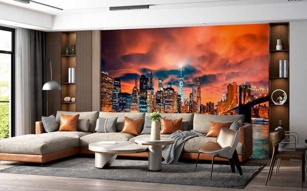 City Wallpaper Mural -  Orange Sunset Wallpaper