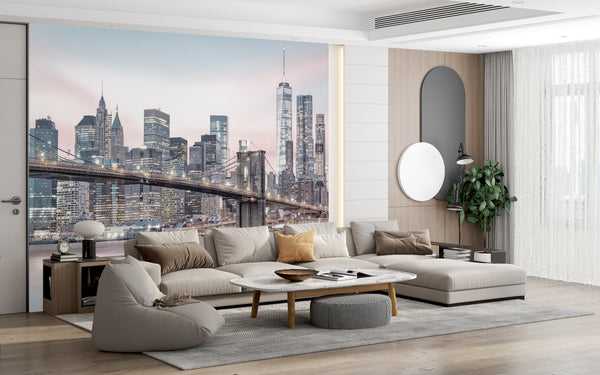 Country Wallpaper, City Wallpaper, Non Woven, Brooklyn Bridge Wallpaper, Cloudy New York City Wall Mural