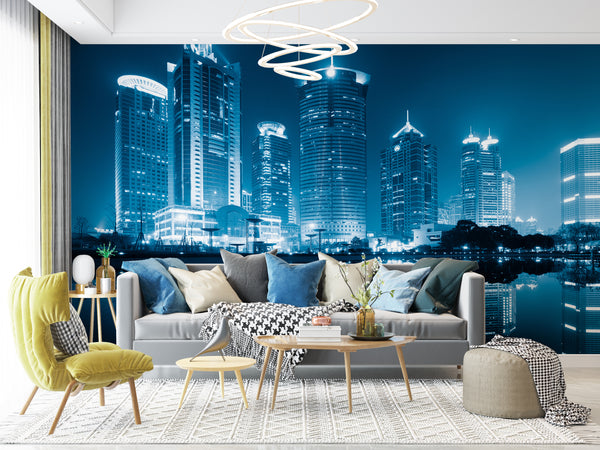 City Murals for Walls -  Night Skyline Wallpaper