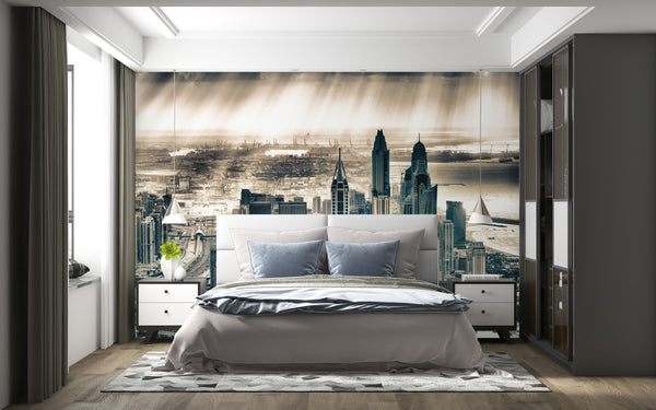 Cityscape Wall Mural, City Wallpaper, Non Woven, The Tower Plaza Hotel Dubai Wallpaper, Cloudy City Wall Mural