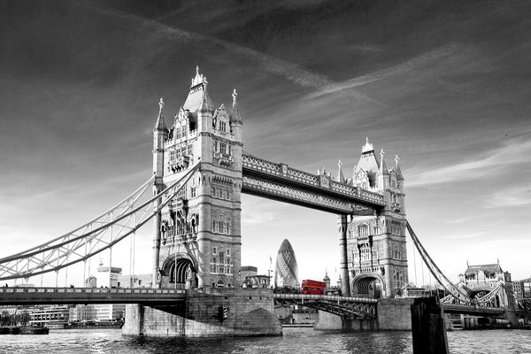 City Murals for Walls, City Wallpaper, Non Woven, Black & White Tower Bridge Wallpaper, London View Wall Mural