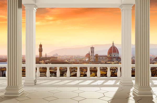 Country Wallpaper for Walls, City Wallpaper, Non Woven, Italy city View Wallpaper, Golden Sunset over Vintage City Wall Mural