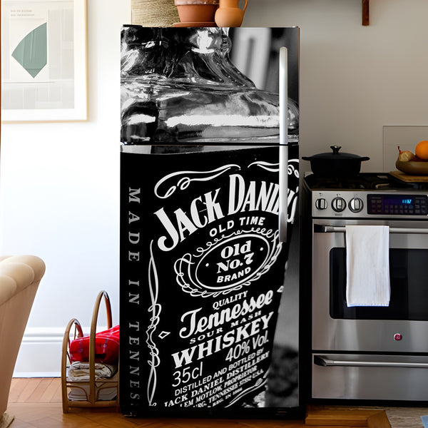 Fridge Decal, Bottle Jack Daniels Whiskey Fridge Wrap, Door Mural, Refrigerator Decal, Mens Cave Vinyl Side by Side Sticker, Decorative Fridge Decal