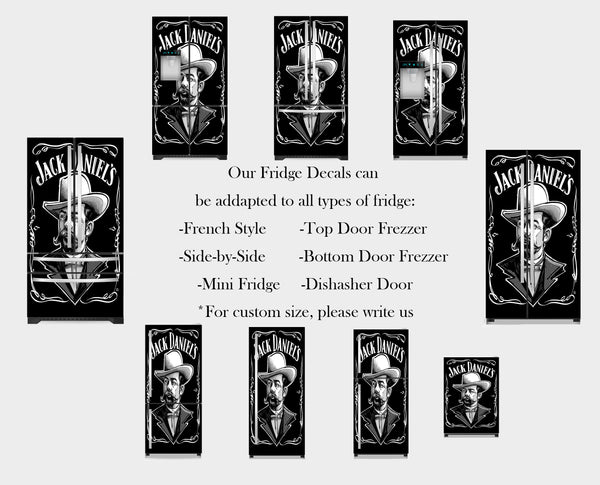 Fridge Decal, Jack Daniels Whiskey Fridge Wrap, Door Mural, Refrigerator Decal, Mens Cave Vinyl Side by Side Sticker, Decorative Fridge Decal