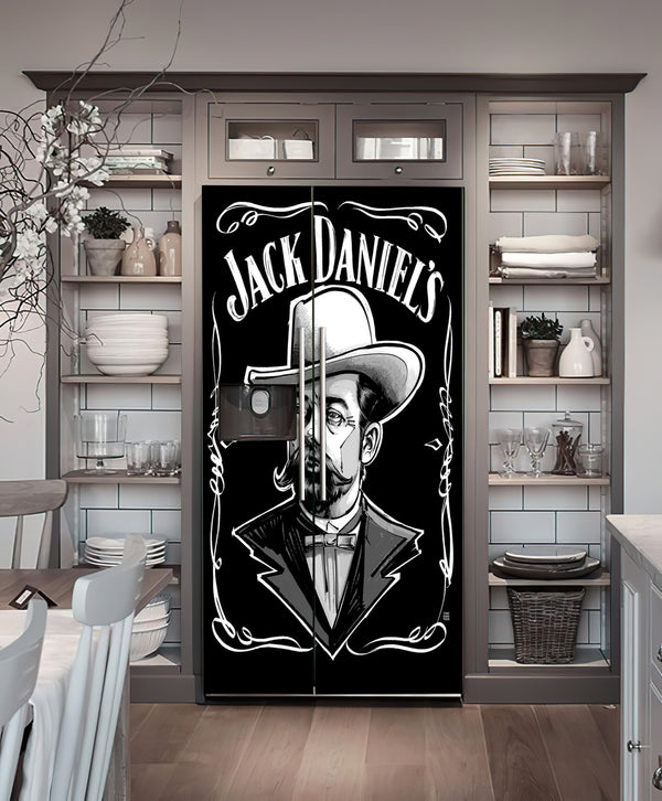 Fridge Decal, Jack Daniels Whiskey Fridge Wrap, Door Mural, Refrigerator Decal, Mens Cave Vinyl Side by Side Sticker, Decorative Fridge Decal