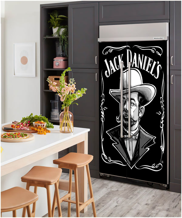 Fridge Decal, Jack Daniels Whiskey Fridge Wrap, Door Mural, Refrigerator Decal, Mens Cave Vinyl Side by Side Sticker, Decorative Fridge Decal