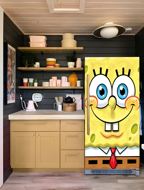 Fridge Decal, SpongeBob SquarePants Fridge Wrap, Door Mural, Refrigerator Decal