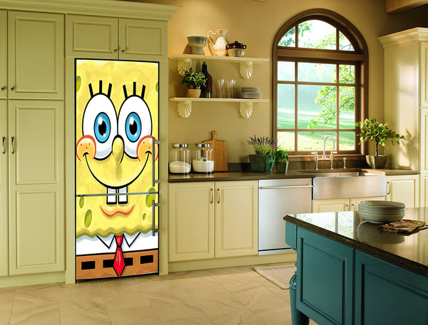 Fridge Decal, SpongeBob SquarePants Fridge Wrap, Door Mural, Refrigerator Decal