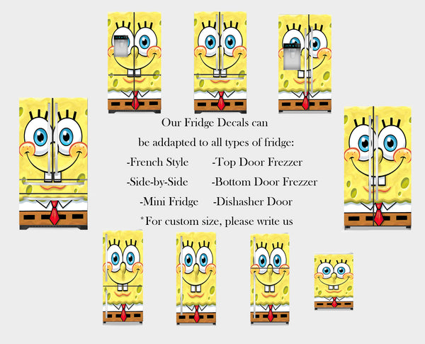 Fridge Decal, SpongeBob SquarePants Fridge Wrap, Door Mural, Refrigerator Decal