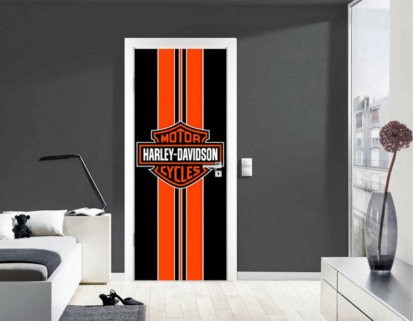 Fridge Decal, Harley Davidson Logo Fridge Wrap, Door Mural, Refrigerator Decal, Mens Cave Vinyl Side by Side Sticker, Decorative Fridge Decal