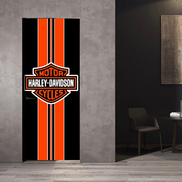 Fridge Decal, Harley Davidson Logo Fridge Wrap, Door Mural, Refrigerator Decal, Mens Cave Vinyl Side by Side Sticker, Decorative Fridge Decal