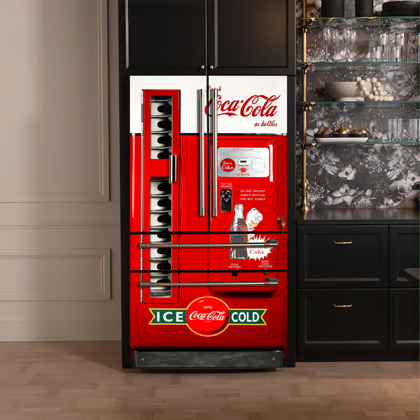 Refrigerator Wrap Vinyl, Vintage Coca Cola Vending Machine Fridge Wrap, Door Decal