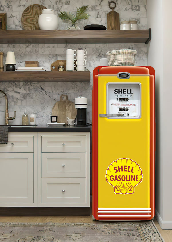 Fridge Decal, Shell Oil Gas Pump Fridge Decal, Retro Gasoline Door Mural