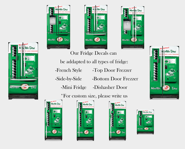 Door decals For Home, Vintage Vending Machine Mountain Dew Fridge Decal, Door Mural