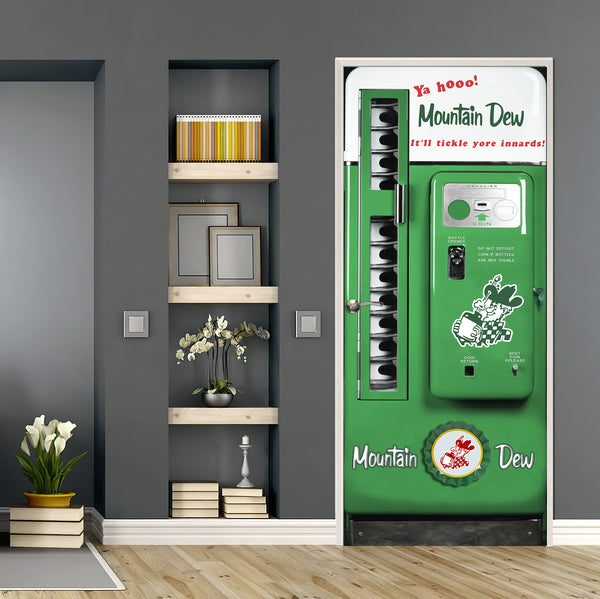 Door decals For Home, Vintage Vending Machine Mountain Dew Fridge Decal, Door Mural