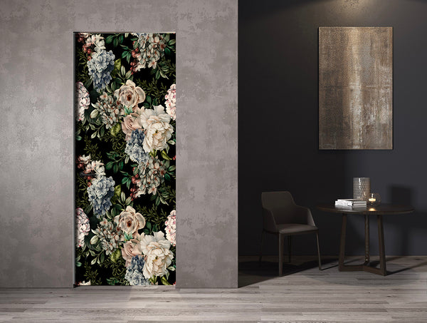 Refrigerator Wrap Vinyl, Vintage Dark Floral Fridge Wrap, Retro Peonies Refrigerator Decal, Botanical Vinyl Fridge Decal