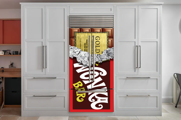 Fridge Wrap Decals, Willy Wonka Chocolate Bar Fridge Wrap, Fridge Vinyl Decal, Door Skin Mural, Golden ticket