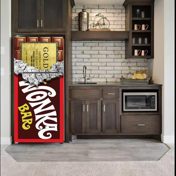 Fridge Wrap Decals, Willy Wonka Chocolate Bar Fridge Wrap, Fridge Vinyl Decal, Door Skin Mural, Golden ticket