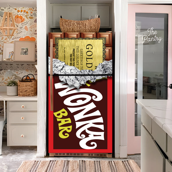 Fridge Wrap Decals, Willy Wonka Chocolate Bar Fridge Wrap, Fridge Vinyl Decal, Door Skin Mural, Golden ticket