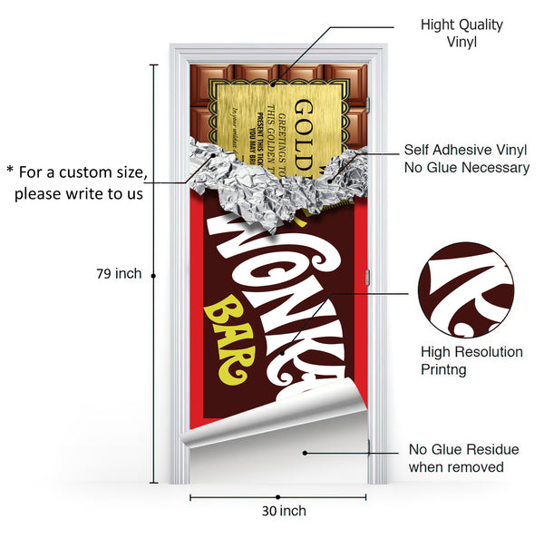 Fridge Wrap Decals, Willy Wonka Chocolate Bar Fridge Wrap, Fridge Vinyl Decal, Door Skin Mural, Golden ticket