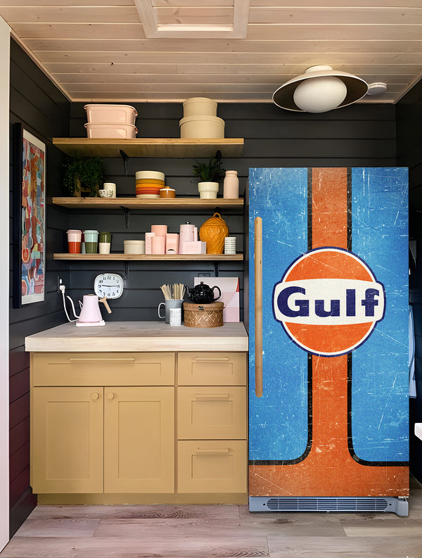 Door Stickers Retro Gus Pump Refrigerator Wrap, Vintage Fuel Station Logo Fridge Wrap, Garage Fridge Vinyl Decal Side by Side, Door Skin Mural, Men's cave