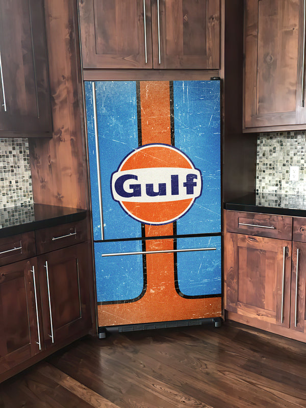 Door Stickers Retro Gus Pump Refrigerator Wrap, Vintage Fuel Station Logo Fridge Wrap, Garage Fridge Vinyl Decal Side by Side, Door Skin Mural, Men's cave